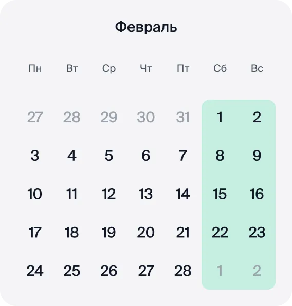 Календарь февраля 2025 года с указанием выходных и праздников в Казахстане