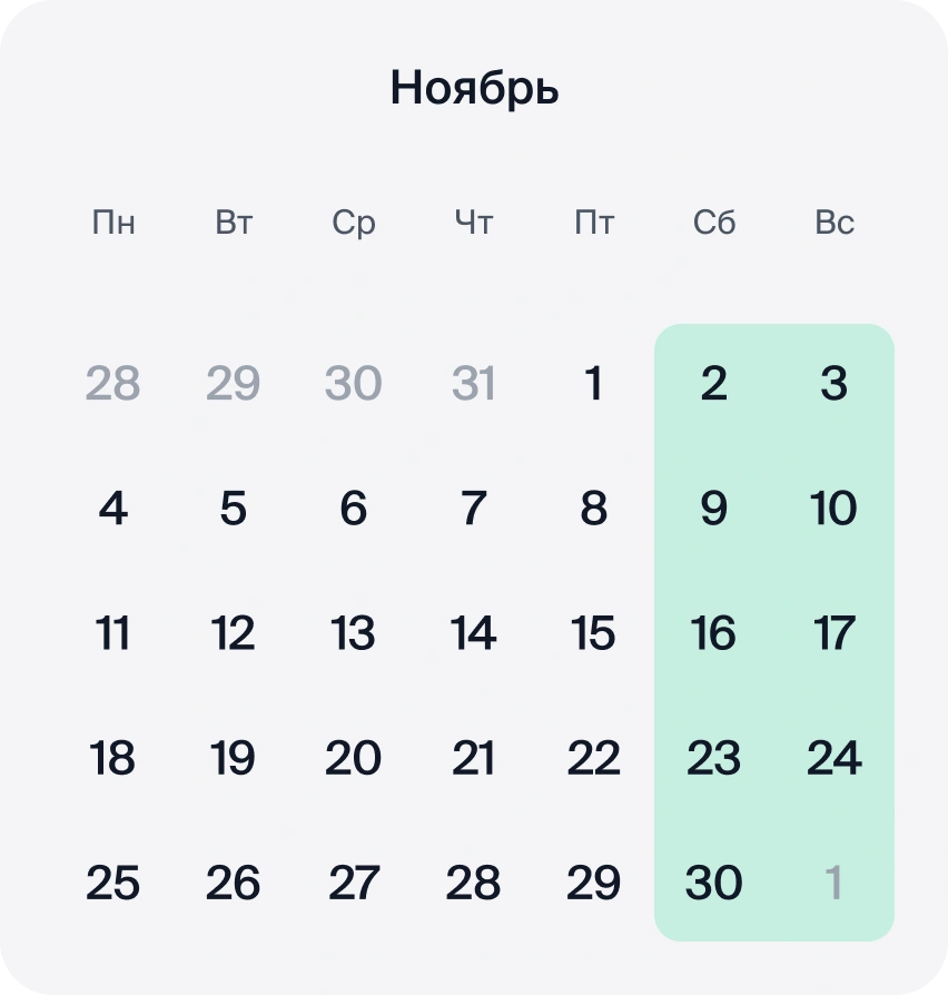 Календарь ноября 2024 года с указанием выходных и праздников в Казахстане